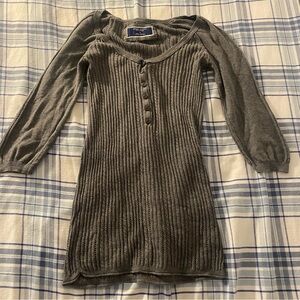 American Eagle Outfitters Gray Ribbed Henley Sweater Dress